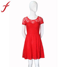 3 Colors Women Dress Ladies Short Sleeve Bodycon evening Elegant Black\Blue\Red Crochet Lace Dresses IMY66