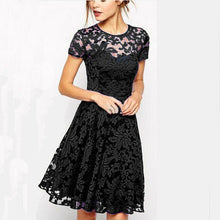 3 Colors Women Dress Ladies Short Sleeve Bodycon evening Elegant Black\Blue\Red Crochet Lace Dresses IMY66