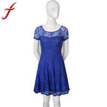 3 Colors Women Dress Ladies Short Sleeve Bodycon evening Elegant Black\Blue\Red Crochet Lace Dresses IMY66
