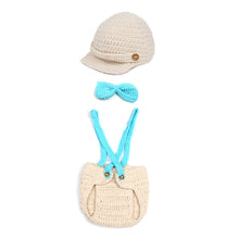 3 Pcs Handmade Crochet Knitted Beanie Hat&Tie Bow&Bib Pants Overall Costume Outfitborn Baby Photography Props IMY66