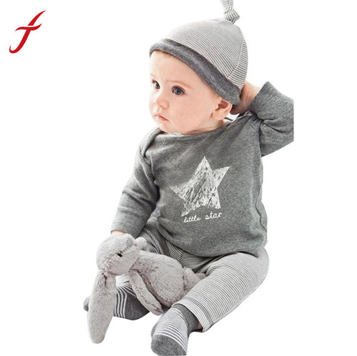 3 Pcs/Set Cute Baby Clothing Sets Baby Boy Cotton Star Printed Bebe Clothes Suit Hat+T-shirt+Pants IMY66