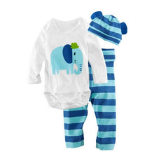 3pc Cotton Children Cartoon Clothing Set Long Sleeves Infantborn Rompers Overall T-shirt Hat For Baby Boys Girls IMY66