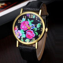 4 Colors Women PU Leather Rose Floral Printed Casual Analog Quartz Wrist Dress Watch Relogio Clock Hours IMY66