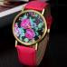 4 Colors Women PU Leather Rose Floral Printed Casual Analog Quartz Wrist Dress Watch Relogio Clock Hours IMY66