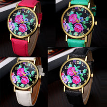 4 Colors Women PU Leather Rose Floral Printed Casual Analog Quartz Wrist Dress Watch Relogio Clock Hours IMY66