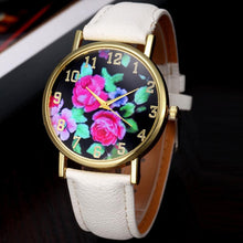 4 Colors Women PU Leather Rose Floral Printed Casual Analog Quartz Wrist Dress Watch Relogio Clock Hours IMY66