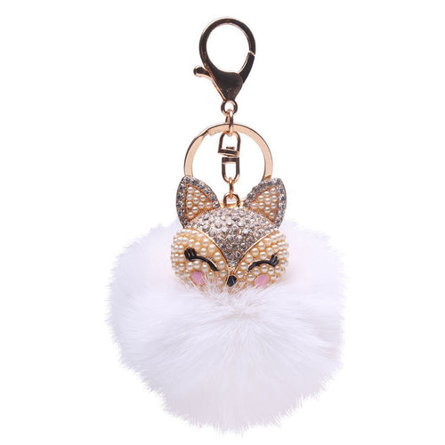 5 Colors Cute Fox 8cm Big Size Genuine Rabbit Fur Ball Plush Keychain Car Key Chain Ring Pendant For Bag Charm IMY66
