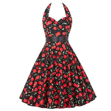 50s 60s Vintage Dress Women Sleeveless Cherry Printing Dress With Belt Sexy Party Dress vestidos femininos IMY66