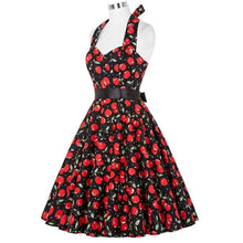 50s 60s Vintage Dress Women Sleeveless Cherry Printing Dress With Belt Sexy Party Dress vestidos femininos IMY66