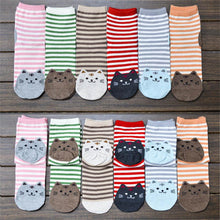 6Pair/Set Cute 3D Cat Animals Striped Cartoon Socks Women Cat Footprints Cotton Socks Floor Socks For Women IMY66