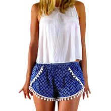 Apparel Fringe shorts women Ball tassel trim floral print high waist elastic waist shorts Boho pom pom shorts IMY66
