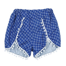 Apparel Fringe shorts women Ball tassel trim floral print high waist elastic waist shorts Boho pom pom shorts IMY66