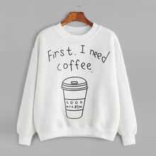 Casual T-Shirt Women First I Need Coffee long Sleeve Letter Print Sweatshirt Pullovers Tee Shirts camisetas y toP IMY66