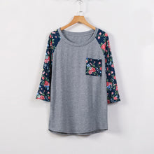 Casual T-Shirts For Women Floral Print Splice Pocket Round Neck Pullover Tops Tee shirt femme camisetas y tops IMY66