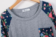 Casual T-Shirts For Women Floral Print Splice Pocket Round Neck Pullover Tops Tee shirt femme camisetas y tops IMY66