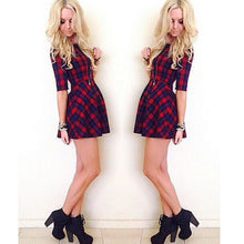 Dress Women Casual Dress Sexy Plaid O Neck Half Sleeve Party Mini Dresses vestido de festa Plus Size IMY66