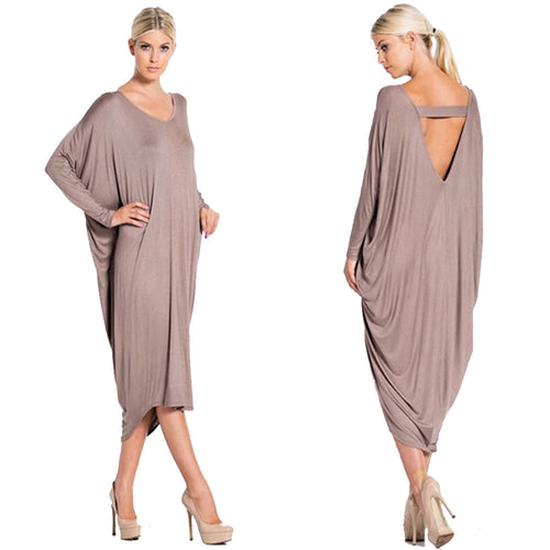 Dress Women Casual Long Maxi Dress Sexy Backless Long Sleeve Beach Loose Party Bodycon Dress vestido IMY66