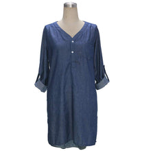 Dress Boho Women Casual V Neck Denim Loose Comfortable Long Sleeve Mini Shirt Dress Vestidos Femininos IMY66
