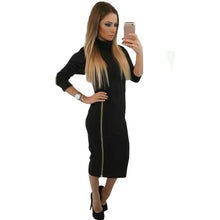 Dress For Women Zipper Dresses Casual Long Sleeve Long Maxi Dress vestidos femininos IMY66