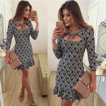 Dress For Women Long Sleeve Slim Open Chest Pleated Black and White Printing Sexy Party Dress Vestidos Femininos IMY66