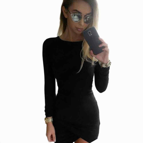 Dress For Womens Ladies Solid Long Sleeve Irregular Long Sleeve Bodycon Party Dress vestidos femininos IMY66