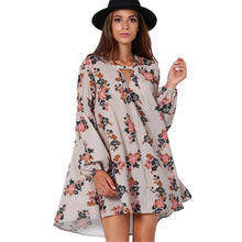 Dress Women Casual A Line Dresses Sexy V Neck Long-sleeved Loose Flowers Printing Mini Dress Vestidos Femininos IMY66