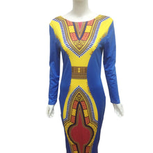 Dress Women Casual Long Sleeve African Print Dress Sexy Print Kaftan Sheath Dress vestidos femininos IMY66