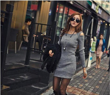 Dress Women Plus Size Sexy Off The Shoulder Long Sleeve Knitwear Bandage Short Mini Dress Vestidos femininos IMY66