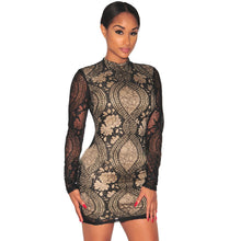 Dress Women Sexy Ladies Elegant Lace Hollow Long Sleeve Evening Party Short Bodycon Mini Dress vestidos femininos IMY66