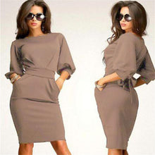 Dress Womens Casual Half Sleeve O-Neck Sheath Office Slim Dress Bodycon Bandage Party Midi Dress vestido feminino IMY66