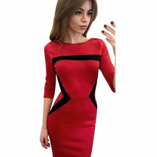 Elegant Dress For Women Sexy Silm Three-quarter Sleeve O Neck Geometric Stitching Party Dress vestidos de fiesta IMY66