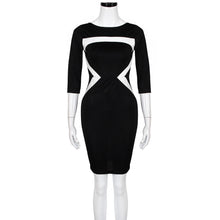 Elegant Dress For Women Sexy Silm Three-quarter Sleeve O Neck Geometric Stitching Party Dress vestidos de fiesta IMY66