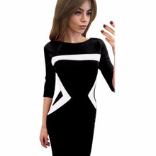 Elegant Dress For Women Sexy Silm Three-quarter Sleeve O Neck Geometric Stitching Party Dress vestidos de fiesta IMY66