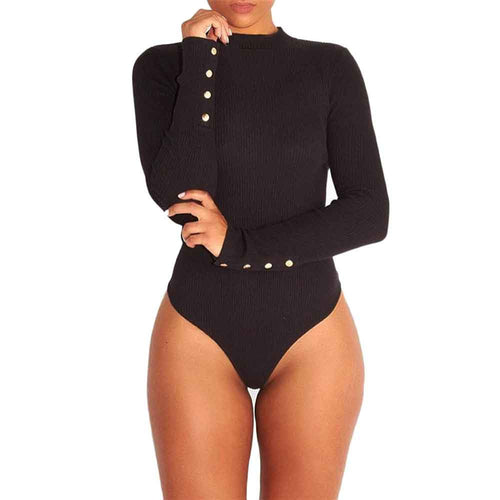 Elegant Sexy Women Knitted Playsuit Long Sleeve Pullover Romper Round Collar Bodysuit Jumpsuit Tops Blouse Shirt IMY66