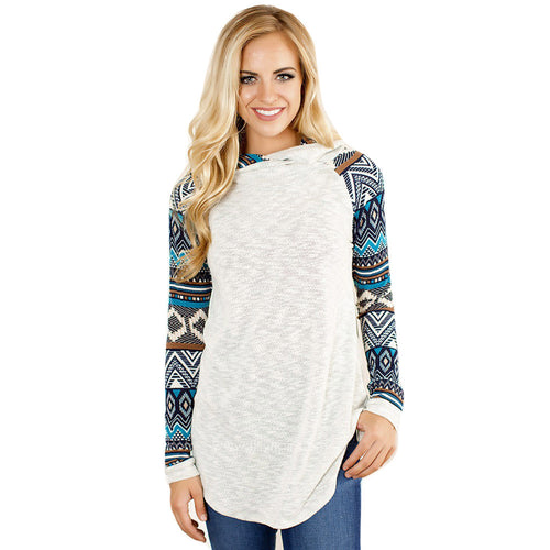 Knitwear T-Shirts For Womens Printing Splice Hoodie Long Sleeve Tee-Shirt Top femme camiseta mujer IMY66