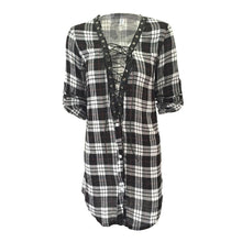 Shirt Dress For Women Sexy Lace Up Plaid Print Long Sleeve Casual Tops Bandage Dress Vestidos femininos IMY66
