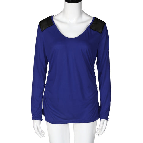 Women Casual Tops T-Shirt Sexy Long Sleeve Loose Stitching Patchwork Cotton Tee Shirts camisetas y toP IMY66