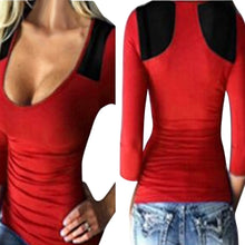 Women Casual Tops T-Shirt Sexy Long Sleeve Loose Stitching Patchwork Cotton Tee Shirts camisetas y toP IMY66