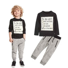 Kids Toddler Boys Handsome Letter Print Black Tops Tee Shirts+Gray Casual Pants Set children clothing IMY66