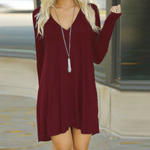 Loose Dress For Women Solid Casual V Neck Long Sleeve Bodycon Party Short Mini Dress vestidos femininos IMY66