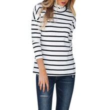 Sexy Striped T-Shirts For Women Casual Turtleneck Backless Long Sleeve T-Shirt Tops T-Shirt femme camiseta mujer IMY66