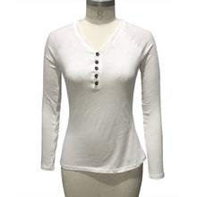 T-Shirts For Women Basic Casual V Neck Long Sleeve Button Slim Tops tee shirt femme camisetas mujer IMY66