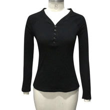 T-Shirts For Women Basic Casual V Neck Long Sleeve Button Slim Tops tee shirt femme camisetas mujer IMY66