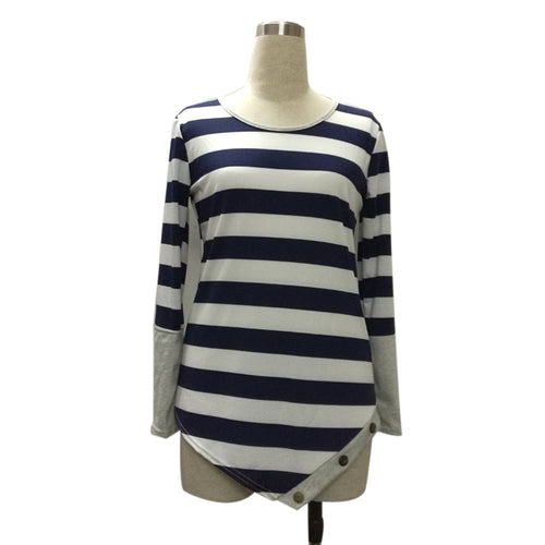 T-Shirts For Women Striped Stitching Long-sleeve Irregular Tops Sexy Tee Shirts femme camisetas y tops IMY66