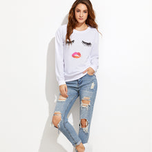 T-Shirts For Womens Girls Eyelash Print Round Neck Loose Tops Long Sleeve T-Shirt femme camisetas y tops IMY66