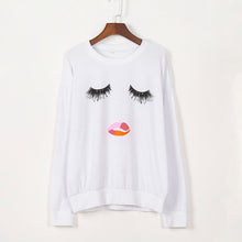T-Shirts For Womens Girls Eyelash Print Round Neck Loose Tops Long Sleeve T-Shirt femme camisetas y tops IMY66
