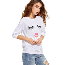 T-Shirts For Womens Girls Eyelash Print Round Neck Loose Tops Long Sleeve T-Shirt femme camisetas y tops IMY66