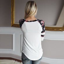 Tee Shirt femme Women Floral Splice Printed Long Sleeve Round Neck Pullover T-Shirt Tops camisetas y tops IMY66