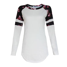 Tee Shirt femme Women Floral Splice Printed Long Sleeve Round Neck Pullover T-Shirt Tops camisetas y tops IMY66
