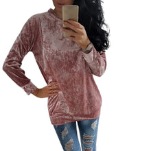 Velvet T-Shirts For Women Casual Long Sleeve Round Neck Loose Pullover Velvet Tee Shirts femme camiseta mujer IMY66